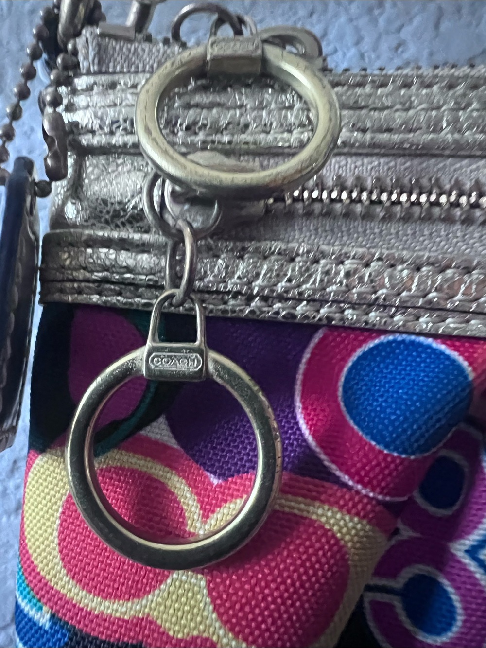 Coach Pop of Mini Poppy Multicolor Logo Wristlet Metallic Gold Trim - Picture 5 of 14